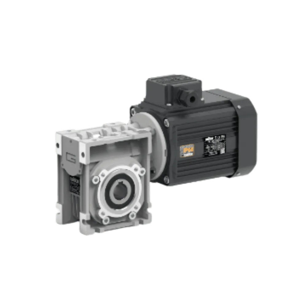 Transtecno CM series worm gearmotor with aluminium worm gearbox and black AC electric motor