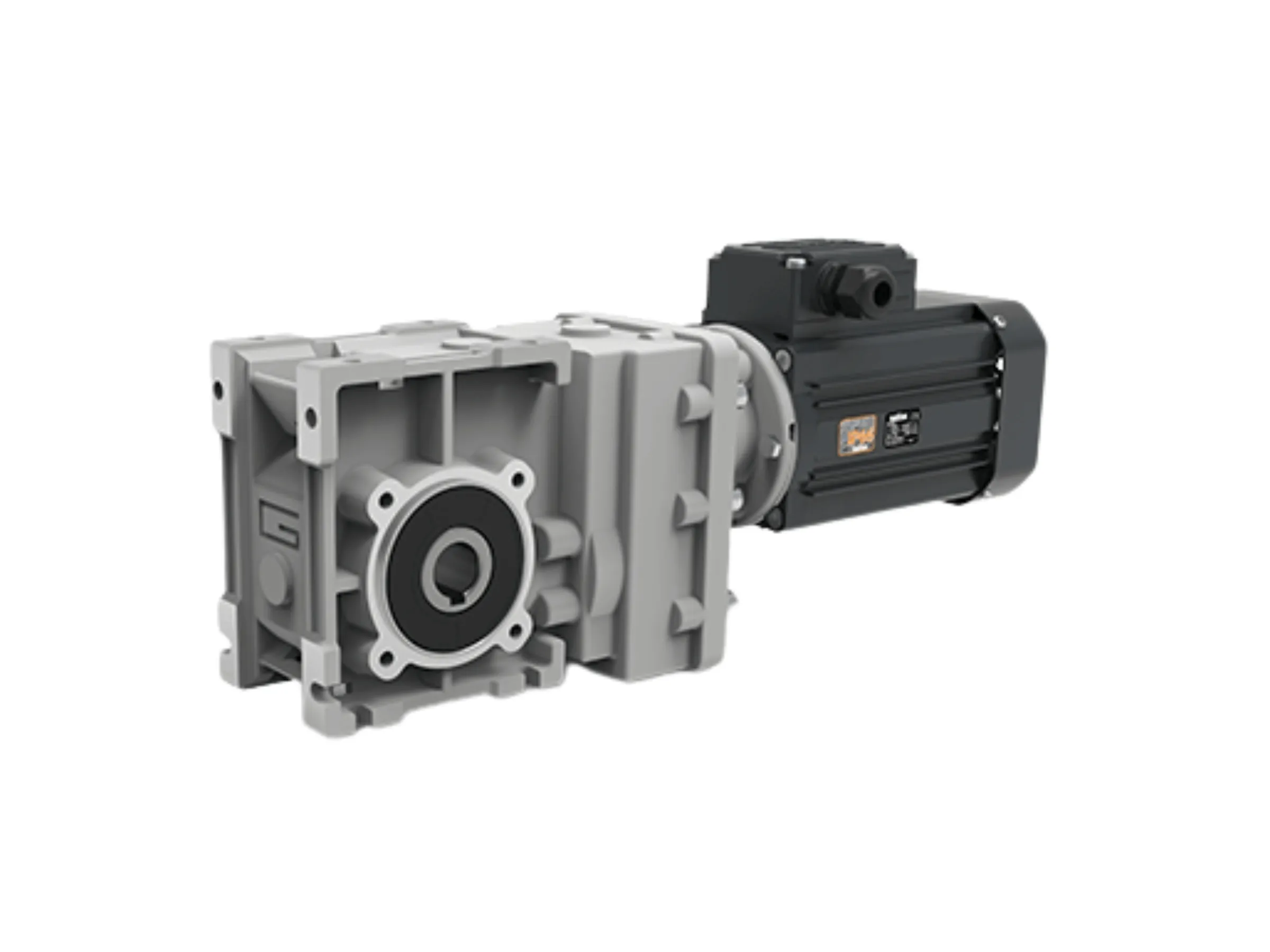 Transtecno CMB helical bevel gearmotor with diecast aluminium housing and right angle output shaft