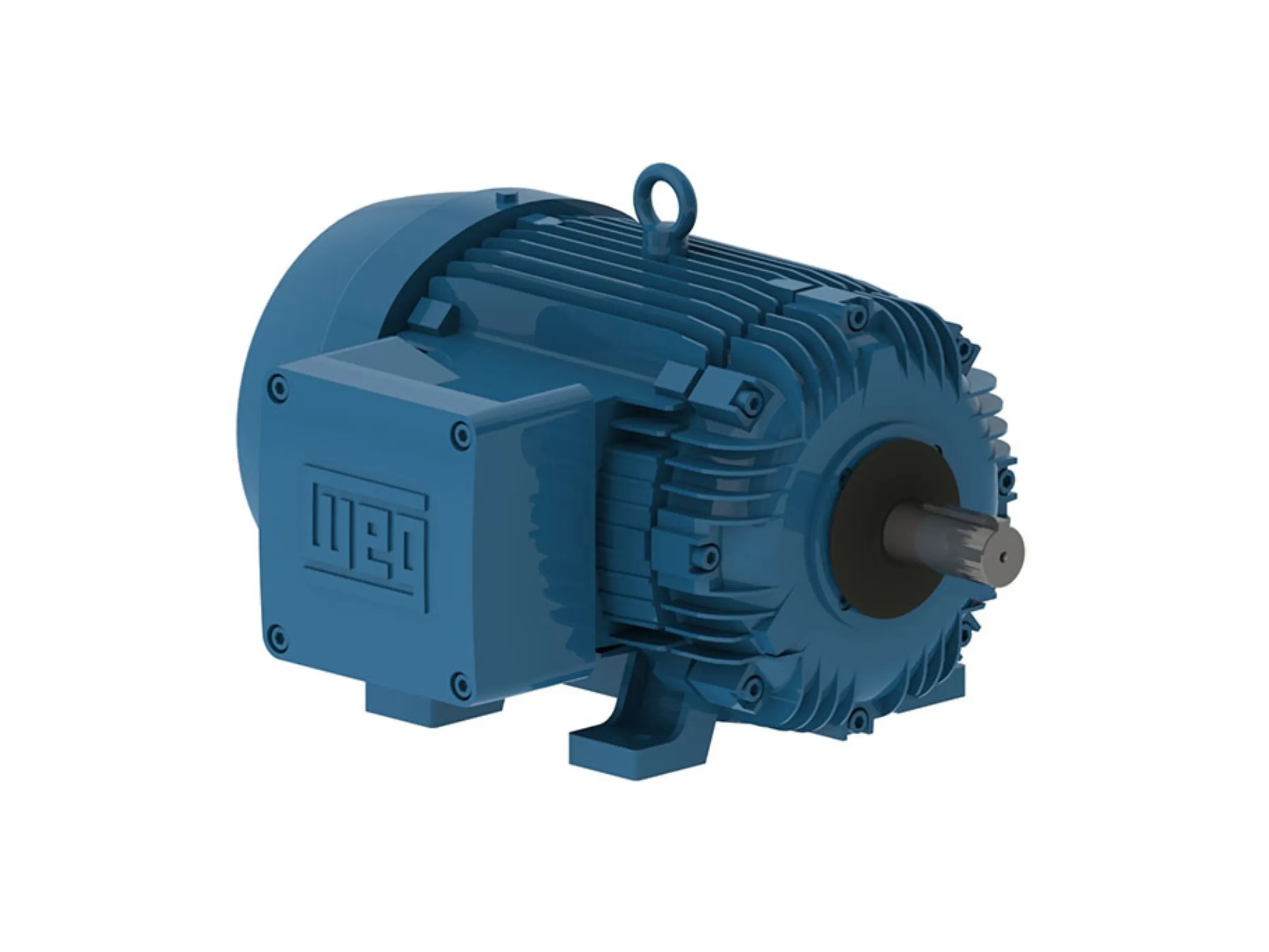 WEG W21 three phase AC electric motor in cast iron frame with blue finish